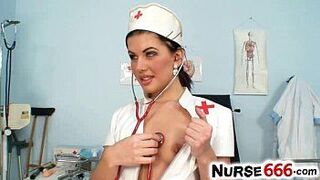 Super sexy nurse Rihanna Samuel strips off her latex uniform porn video